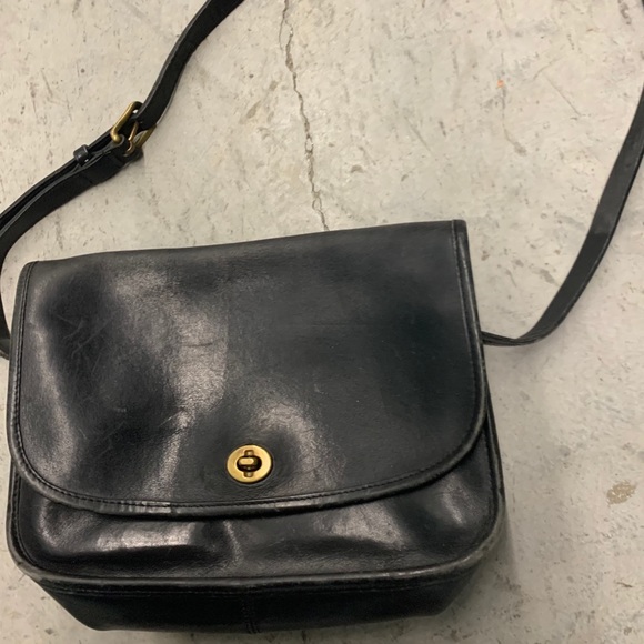 Coach Vintage black leather flap over crossbody